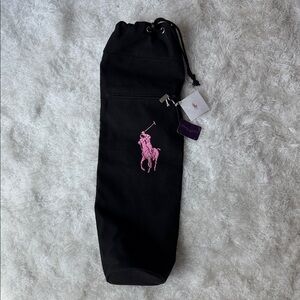 Ralph Lauren Black Drawstring Yoga Mat  Sleeve with Pink Polo Emblem